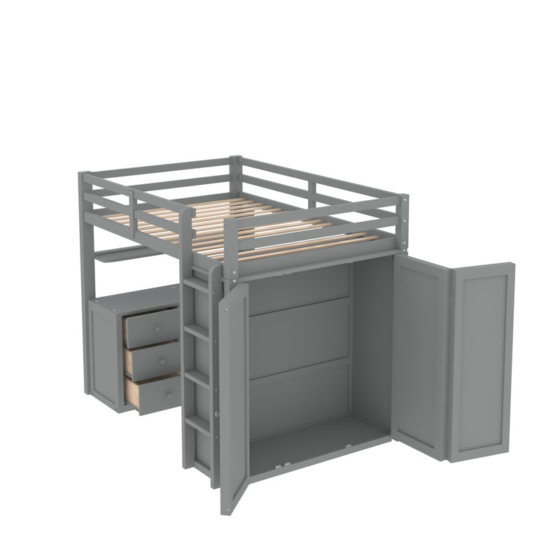 Lit mezzanine double avec tiroirs Alvara Kids, gris
