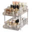 Étagère de rangement multi-niveaux pour cuisine et salle de bain - Tiroirs de rangement coulissants avec séparateurs - Tablette de comptoir pour cosmétiques, articles de toilette, parfums - Support compact - 2 niveaux, transparent