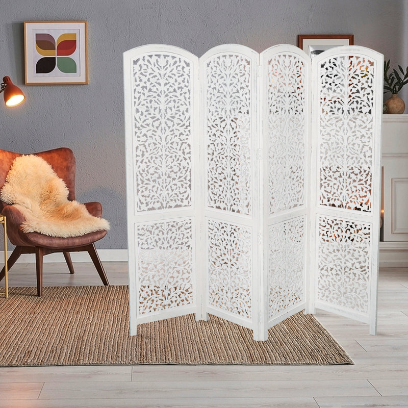 Birchanger 183Cm W x 177Cm H 4 - Panel Room Divider, White