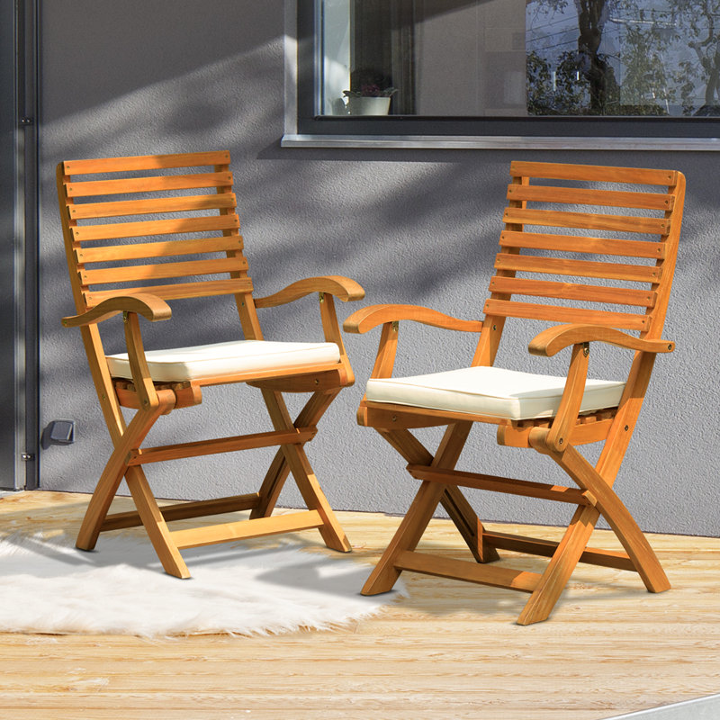 Percy Solid Wood Patio Dining Chairs with Cushions