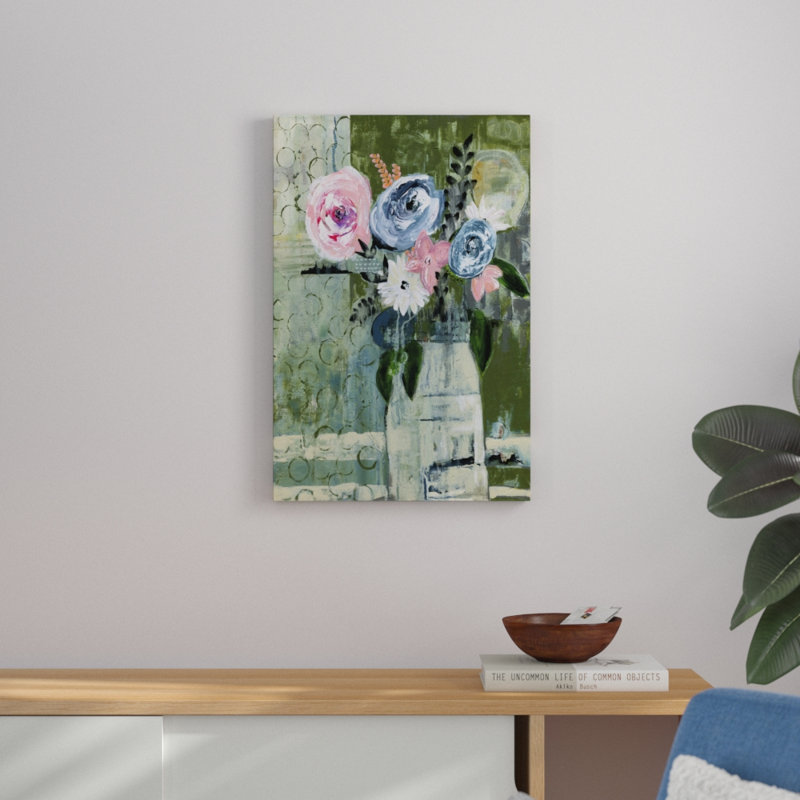 Modern Floral Circle by Tara Daavettila - Painting Print, Black Floater Framed, 18cm H x 12cm W