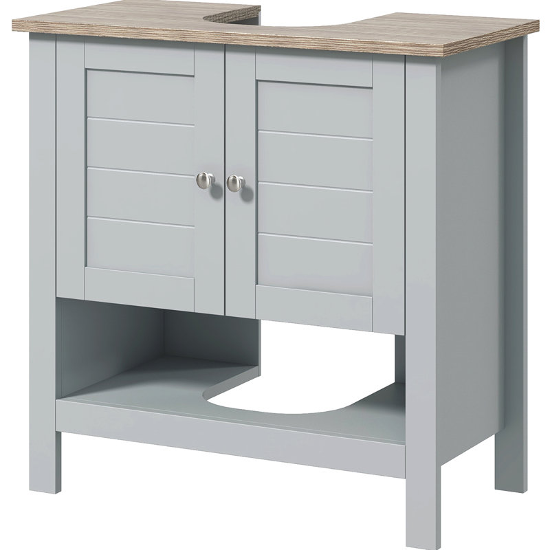 Fourre-tout sous le lavabo, gris, avec tablette réglable pour le rangement du meuble-lavabo, option d'économie d'espace