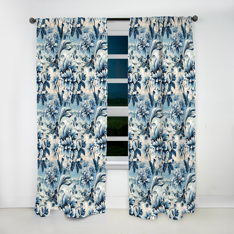 Maritime Damask Voyage Floristry I - Damask Curtain - Velvet Room Darkening - 1 Panel, 52" W x 90" L
