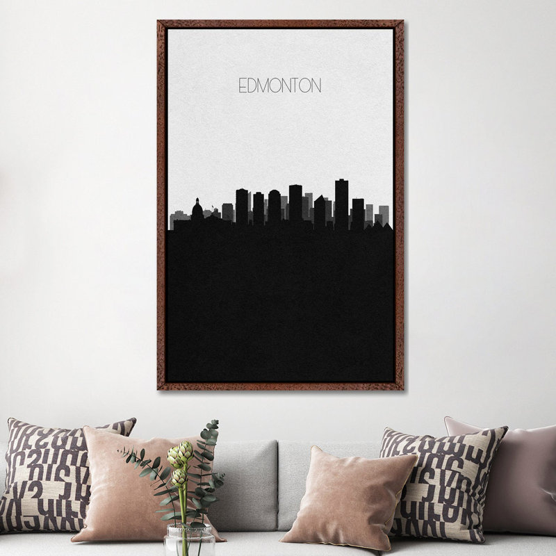 Edmonton, Canada City Skyline by Ayse Deniz Akerman - Print on Canvas, Brown Framed Canvas, 152.5 cm H x 101.5 cm W