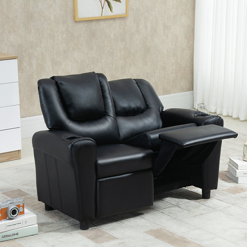 Ivanovic Kids 14.17'' PU Leather Recliner Sofa/Sectional with Footrest, Black