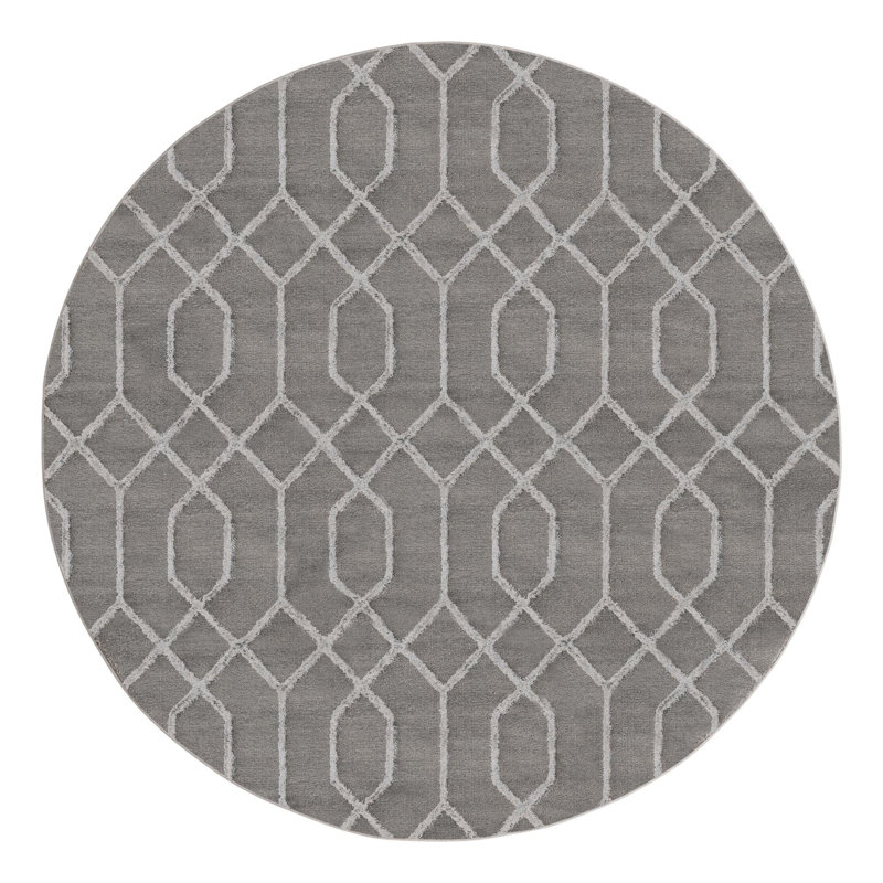 Tapis gris argenté à motif géométrique glam, Rond 5 pi 3 po