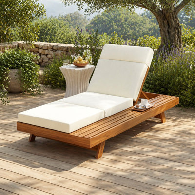 Chaise longue avec appui-tête, bois d'acacia (ensemble de 1)