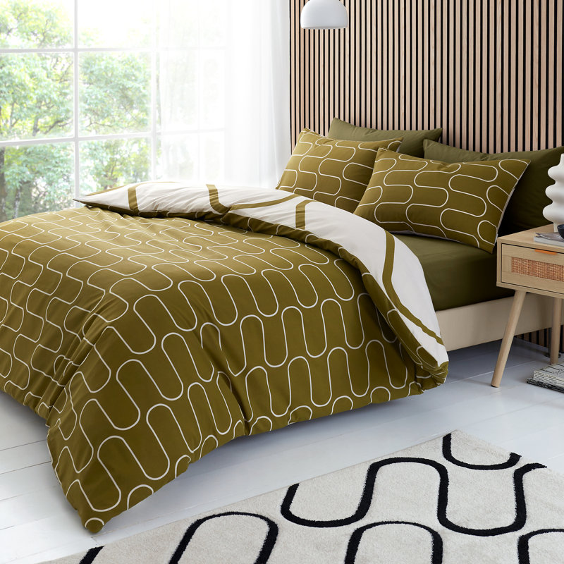 Linear Curve Geometric Reversible Duvet Cover Set, Double Duvet Cover + 2 Standard Pillowcases