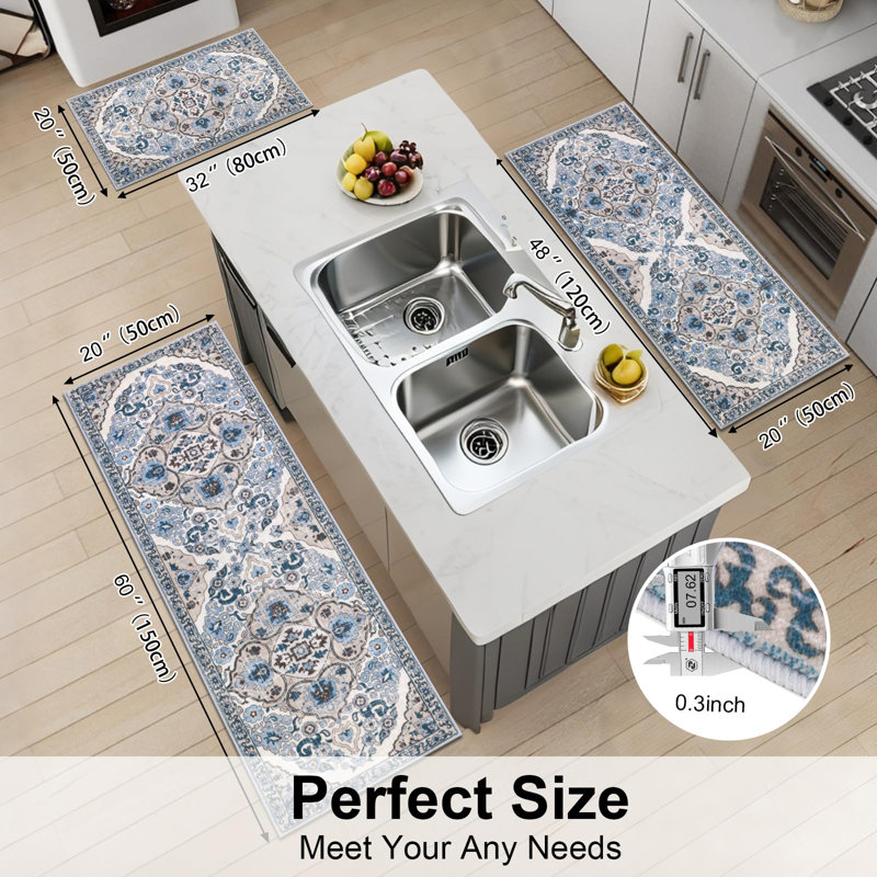 Ensemble de 3 tapis de cuisine lavables et antidérapants pour tapis de cuisine Boho