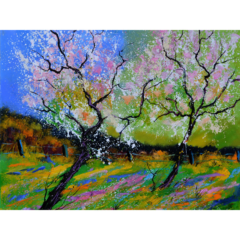 «Spring 8861» par Pol Ledent - Peinture, H 17,25 po x l 21,25 po, Papier avec cadre noir