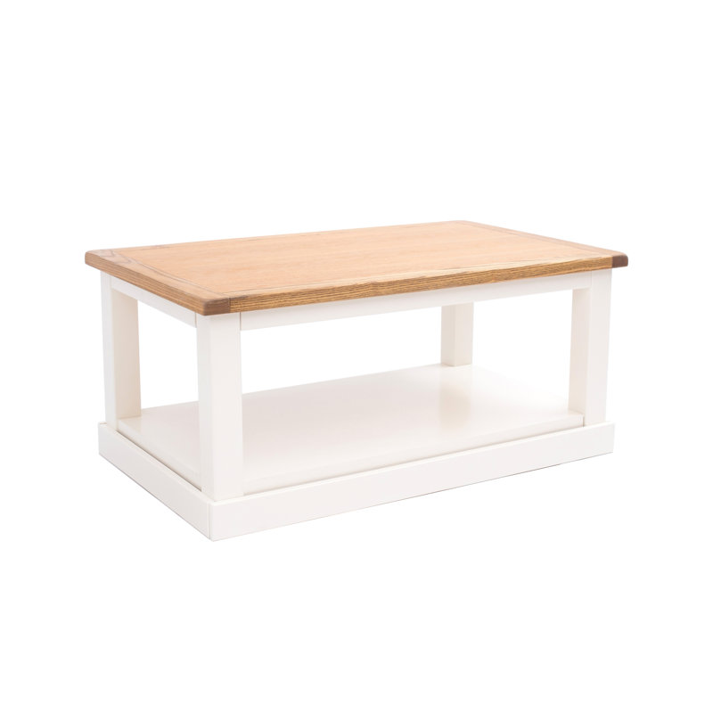 Harman Frame Coffee Table with Storage, Off-White/Oak Top