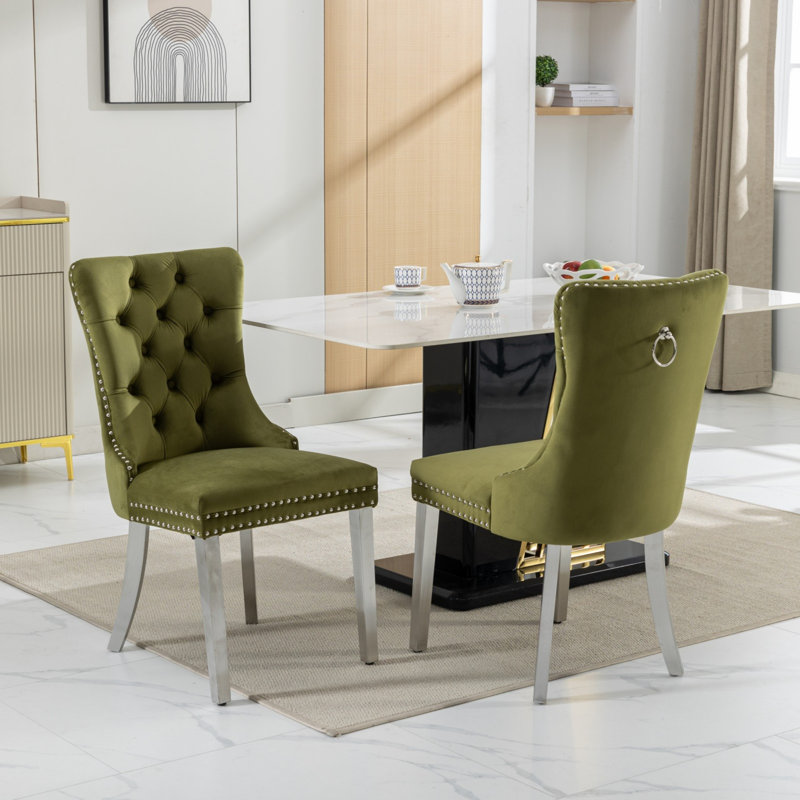 2 Pcs High-End Tufted Solid Wood Contemporary Velvet Upholstered Dining Chair With Wood Legs Nailhead Trim,Upholstered dining room chair,dinning chair,kitchen chair