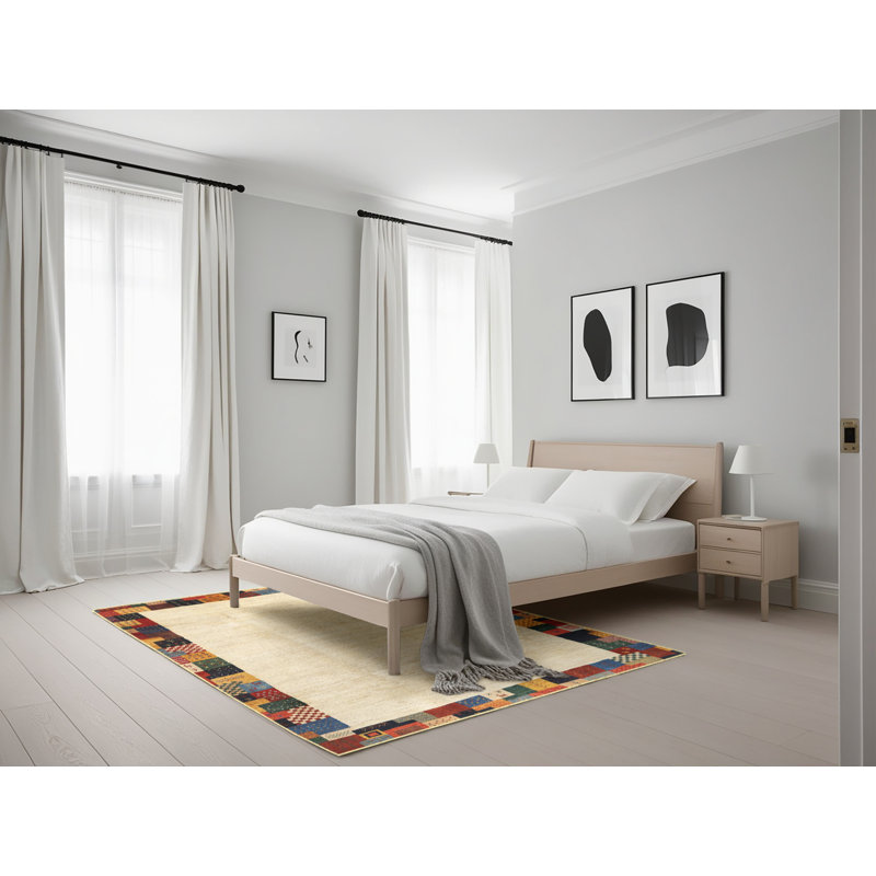 Tapis contemporain beige / jaune, Rectangle 5 pi x 7 pi