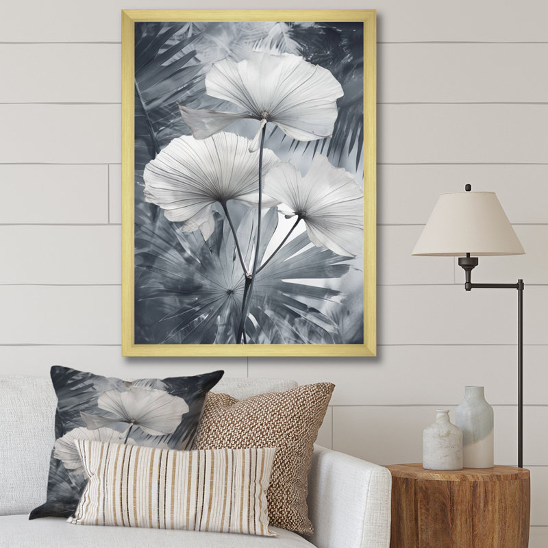 Palmier tropical pour Ginkgo II, Encadrement doré, H 32 po x l 24 po x P 1 po