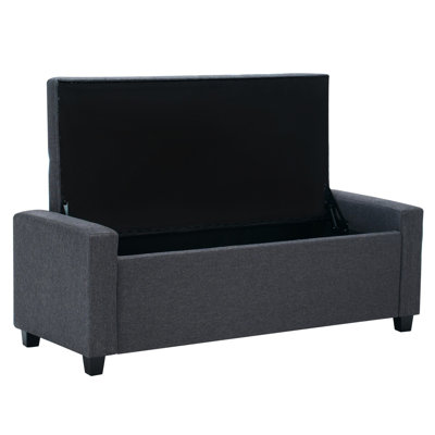 48" Storage Bedroom Bench With Hinge, Faux Linen Upholstered Arms For Bedroom, Living Room, Entryway, Grey, American Traditional Design, Rectangle Shape, Medium-Soft Seat, Internal Storage, Square