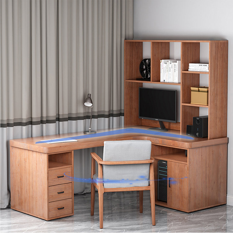 Bureau de direction en bois massif avec tiroirs Burlywood, H 72,83 po x l 62,99 po x P 47,24 po, Retour à droite