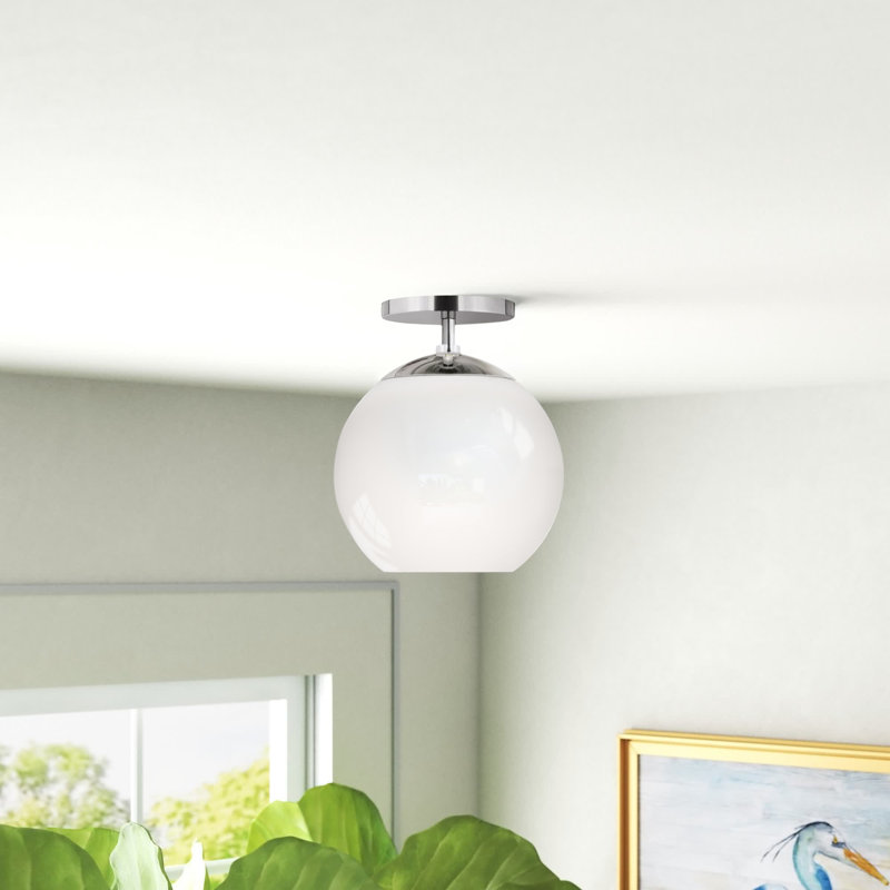 Bartlett Glass Semi Flush Mount, Polished Nickel, Frosted