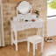 Coiffeuse compacte avec miroir réversible, coiffeuse avec tabouret, coiffeuse compacte pour petits espaces, blanc