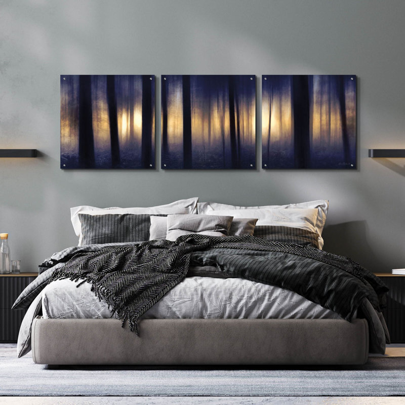 «Edge of the Forest» par Lori Deiter, ensemble d'art mural en verre acrylique, 3 pièces, H 24 po x l 72 po