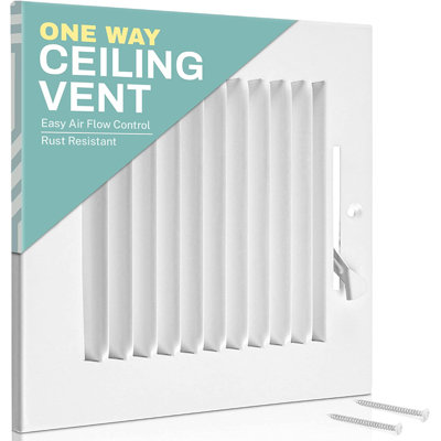 Ceiling Register - Air Vent Covers - 8X4 Inch 1-Way White Grille Register Cover with HVAC Heat and Cold Air Conditioner