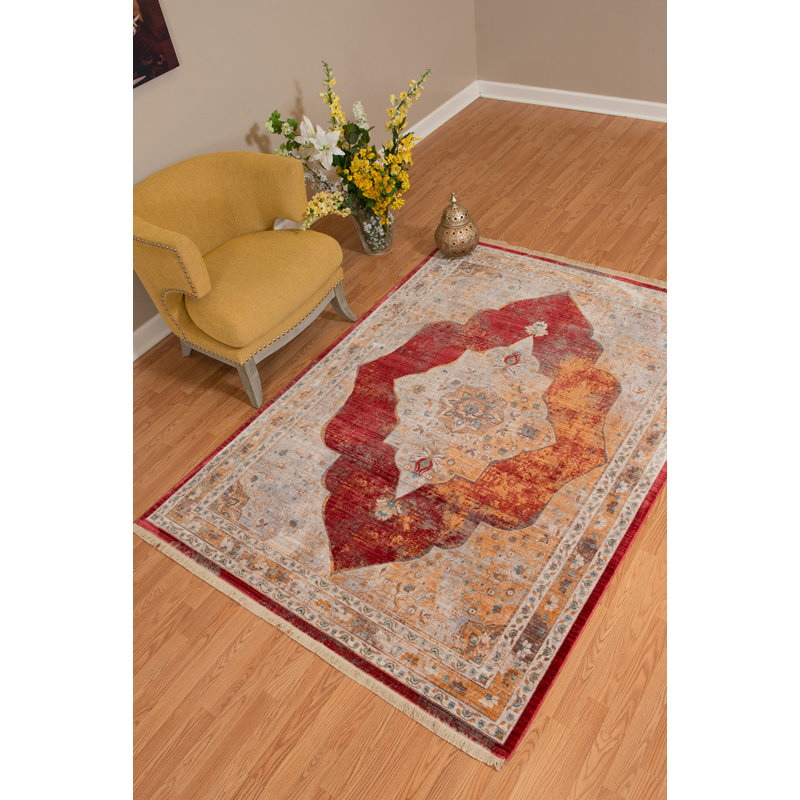 Tapis grenat / beige Efaz, Rectangle 5 pi 3 po x 7 pi 6 po