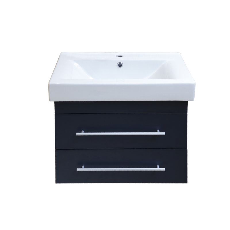 Ensemble de meuble-lavabo de salle de bain simple fixé au mur 24 po Leota, Gris foncé
