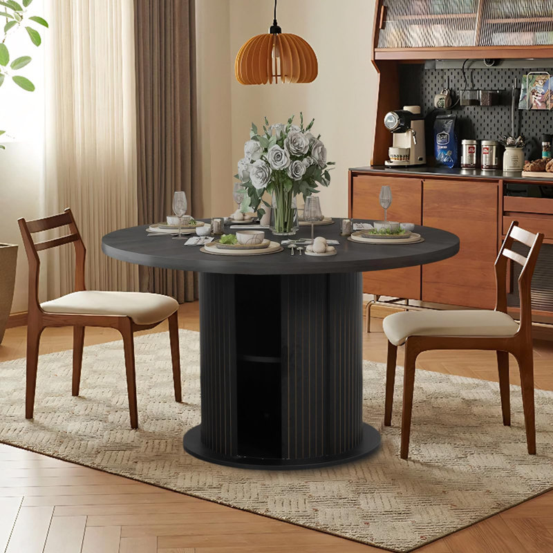 47" Storage Round Dining Table, Black