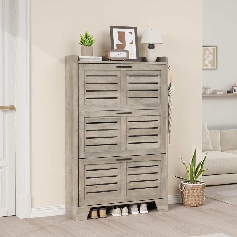 Meuble de rangement gris à 3 tiroirs, tablette réglable et crochets latéraux pour le vestibule, Gris
