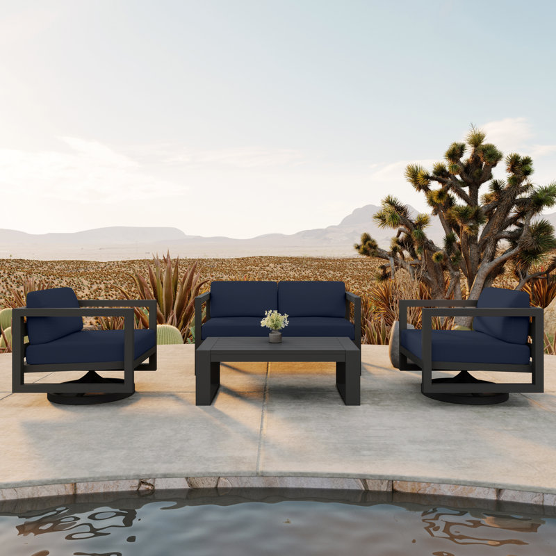 Avion 4 Piece Loveseat Set With Swivel, Spectrum Indigo Sunbrella®, Slate