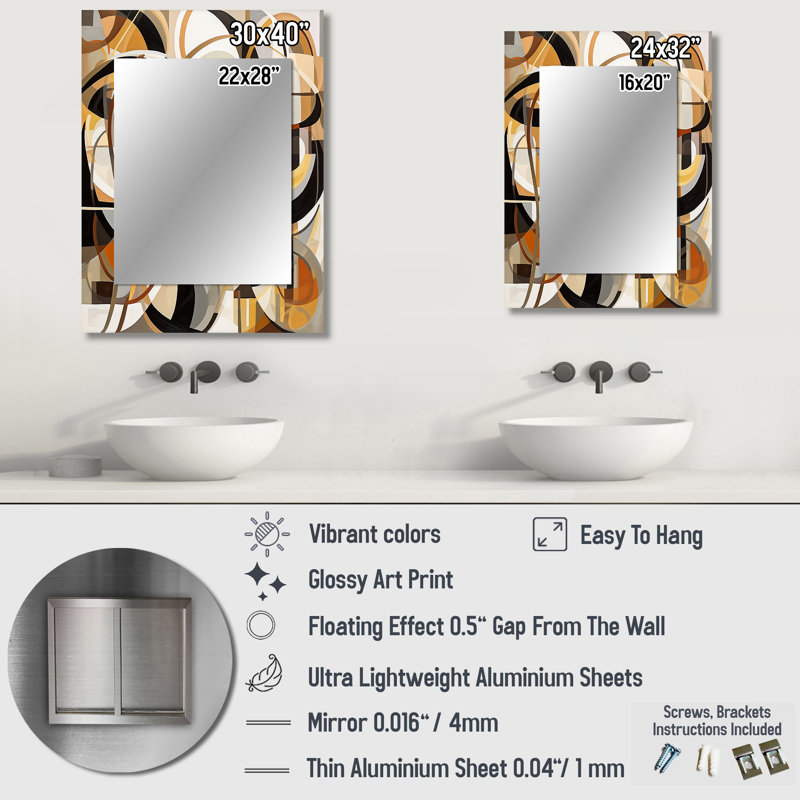 Mid Century Artistic Transformations I - grand miroir moderne Mid-Century, décor de miroir mural unique et moderne, impression d'art en métal