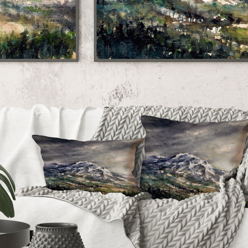 Coussin Mountainscape Under Night's - imprimé traditionnel, 16 po x 16 po