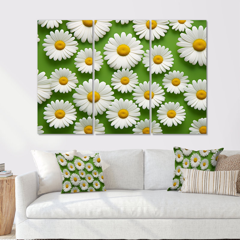 «Fields of White Daisy Florescence Dreams - Daisies», ensemble de reproduction d'art mural, Toile tendue