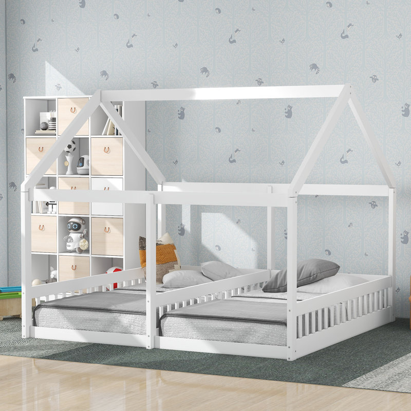 Twin Size Double House Platform Beds, White