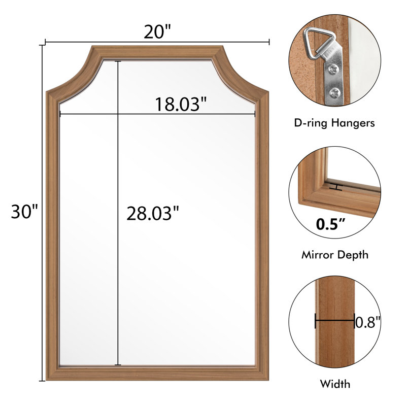 Miroir d'appoint mural, 30 po x 20 po, Miel profond