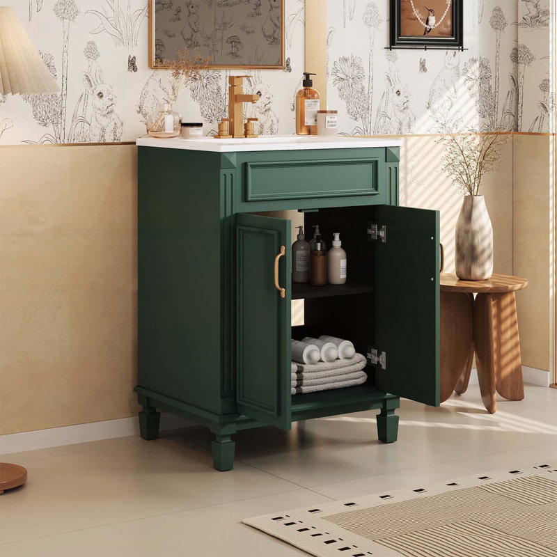 Meuble-lavabo moderne 24 po avec lavabo supérieur, Vert