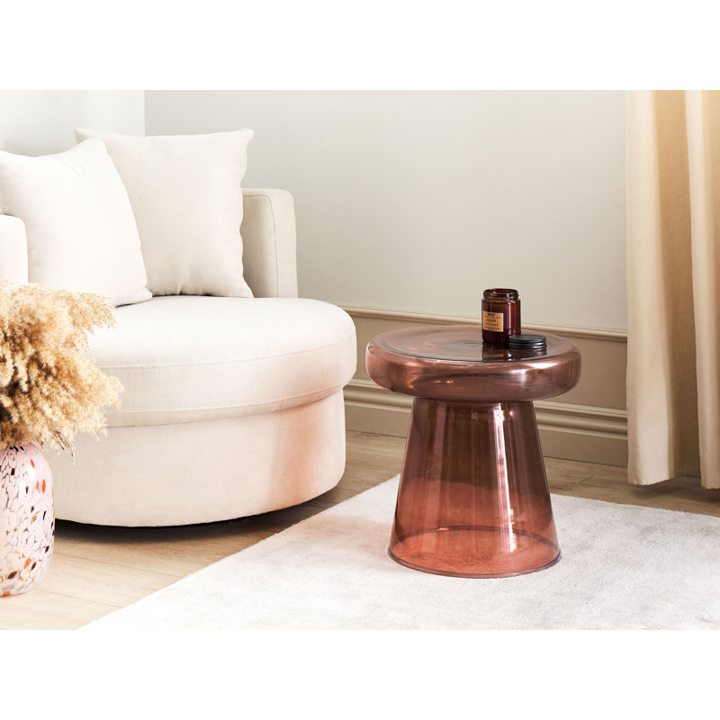 Caithlyn Glass Top Pedestal End Table, Dark Red