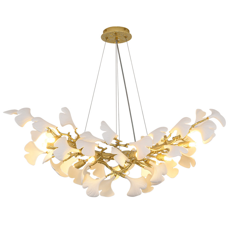 Lustre en ginkgo en céramique à 16 branches à intensité variable pour salle à manger, L 36 po
