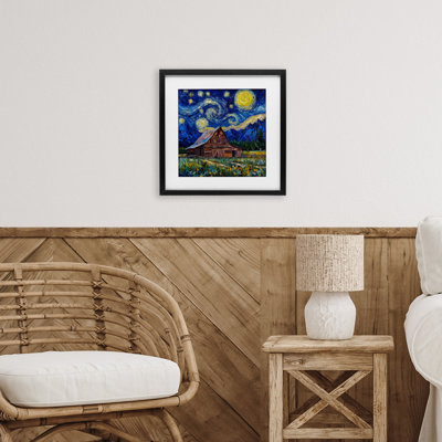 Grand Teton in Post Impressionist Style Framed Print Under Glass, design by Wumples