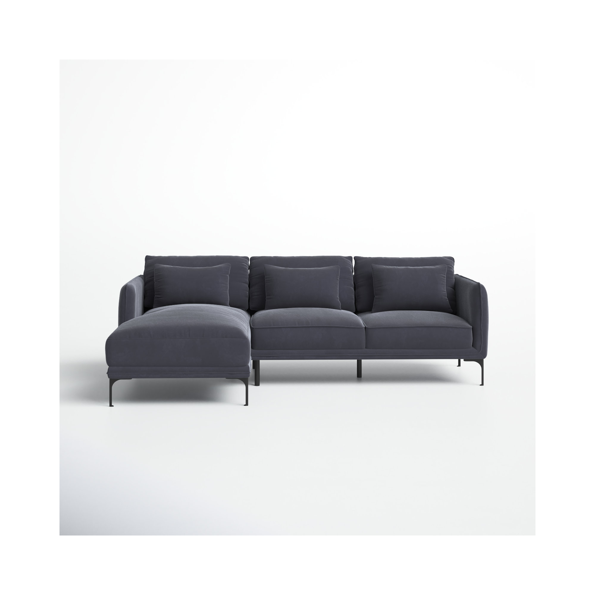 Rae Upholstered Chaise L-Sectional, Grey Cotton Blend, Left Hand Facing