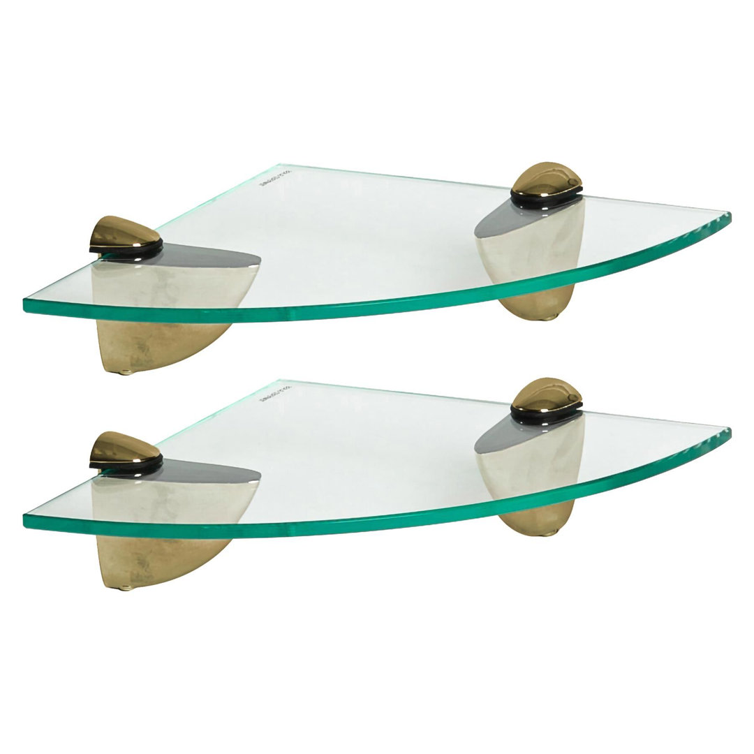 Harbour Housewares - Floating Glass Corner Shelves with Metallic Brackets - Set of 2