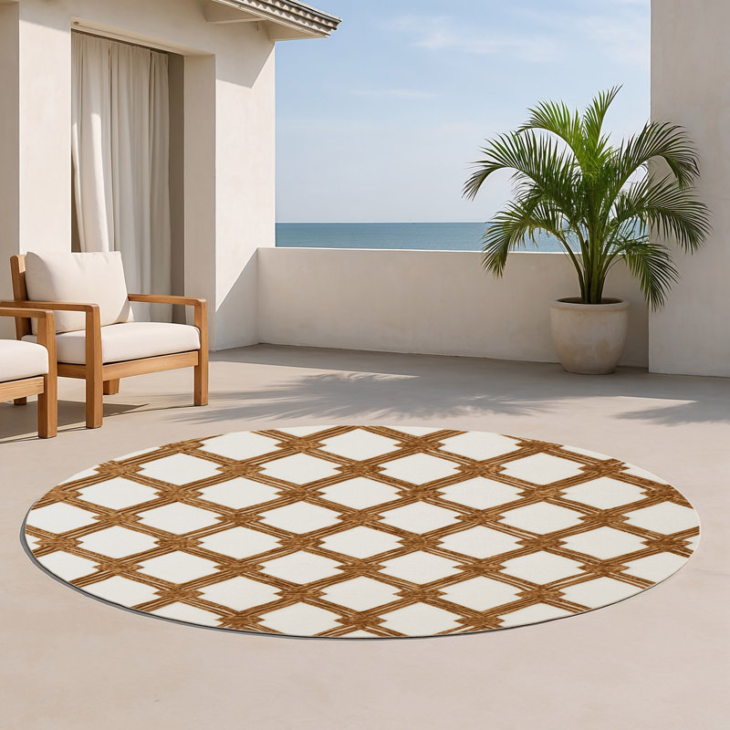 Tapis intérieur et extérieur beige Trellis, Rond 5 pi