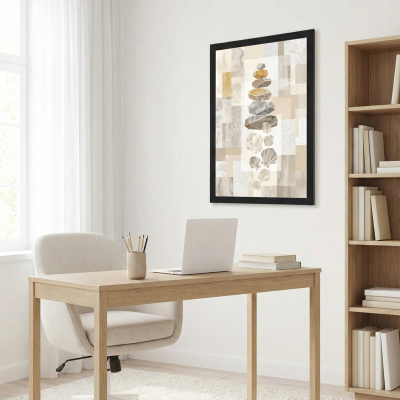 Art mural sur toile noir encadré pour le salon, la chambre à coucher, le bureau ou le vestibule - décoration murale décorative avec pile de pierre