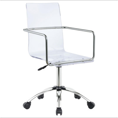 Fauteuil de bureau transparent et chromé en acrylique avec roulettes