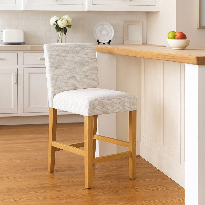 Relo Counter Height Stool Chair, Polyester, Mini Grid Pattern, Cream