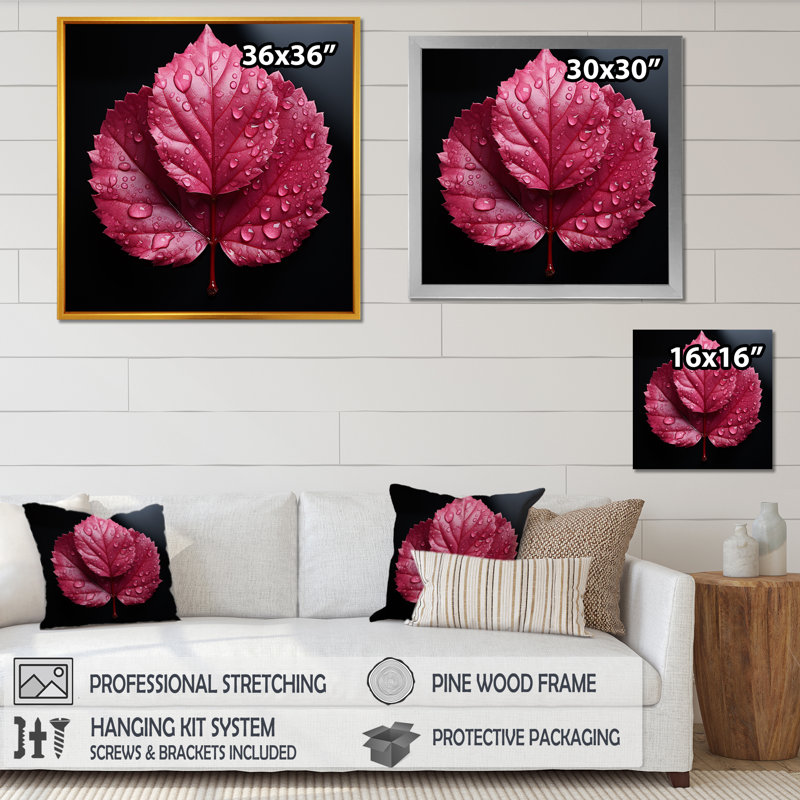 Magenta Motion Leaf style minimaliste, Cadre simple blanc, H 30 po x l 30 po x P 1 po