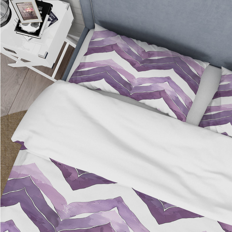 Ensemble de housse de couette mauve blanc à chevrons Bliss - Mid-Century, Housse de couette simple + 2 taies décoratives st
