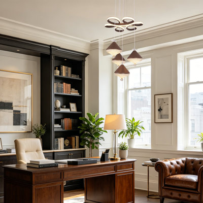 Modern 4-Light Brown Led Pendant Light With 3-Color Dimmable