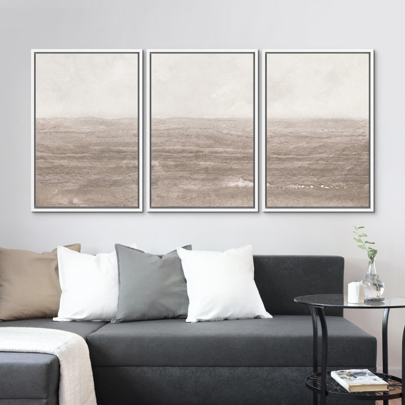 «Neutral Textured Seascapes Subtle Tones», 3 pièces, Blanc, H 24 po x l 16 po