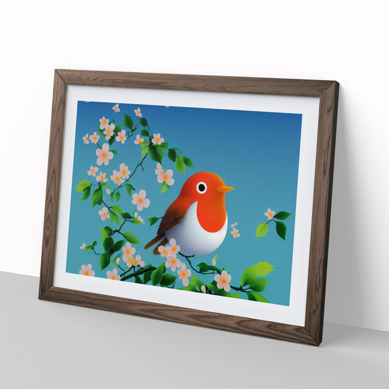 Radiant Robin Bird - Single Picture Frame Print, 25cm H x 34cm W x 2cm D, Walnut