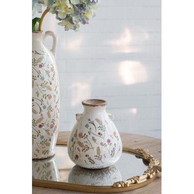 Vase décoratif en céramique 6,5X6,5X7,5 "avec motifs floraux multicolores